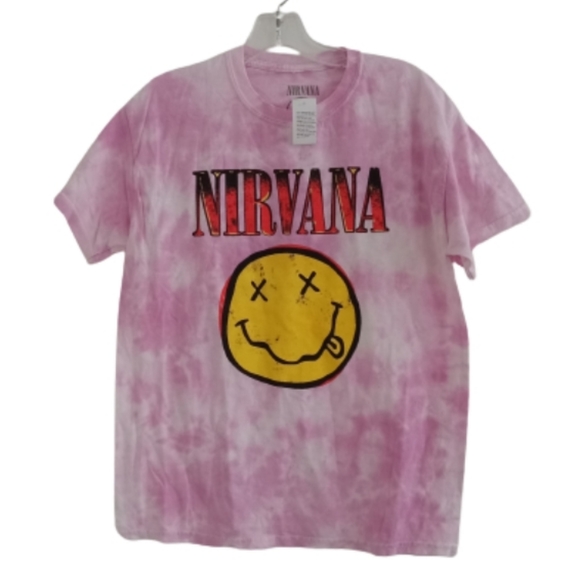 NWT Nirvana Smiley Tie Dye Pink T-shirt Top M - Picture 1 of 5